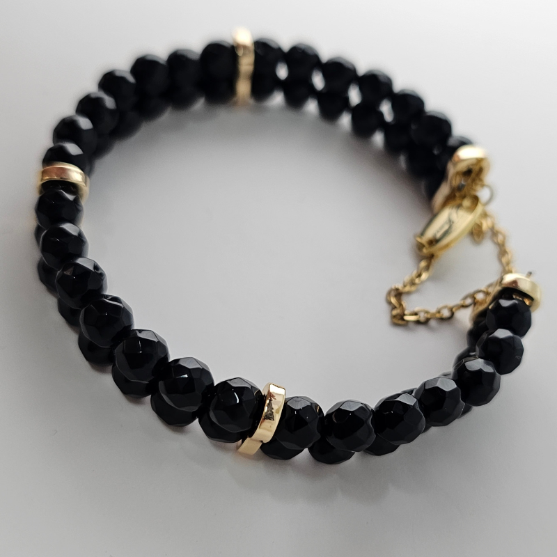 Black Onyx Faceted 4mm Double Strand Bracelet