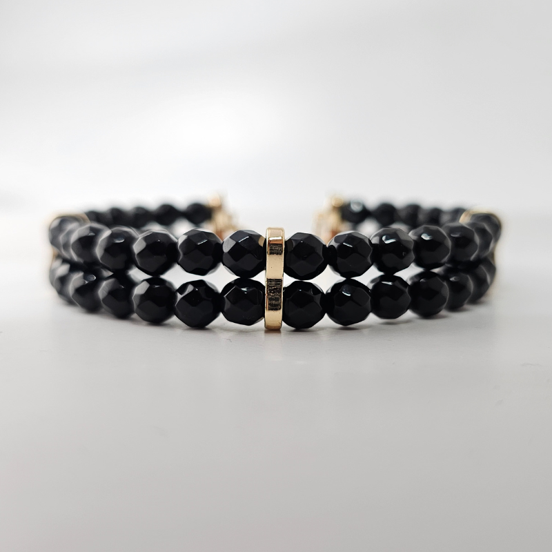 Black Onyx Faceted 4mm Double Strand Bracelet
