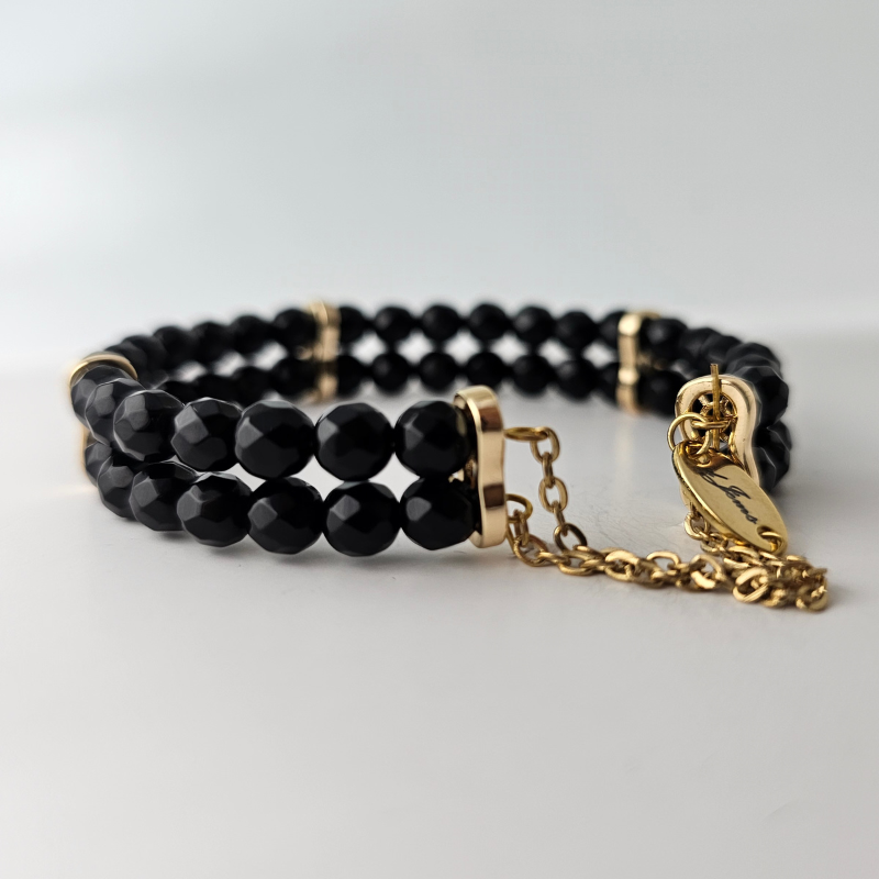 Black Onyx Faceted 4mm Double Strand Bracelet