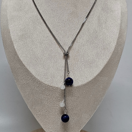 Blue Tiger’s Eye & White Jade Necklace -Athena