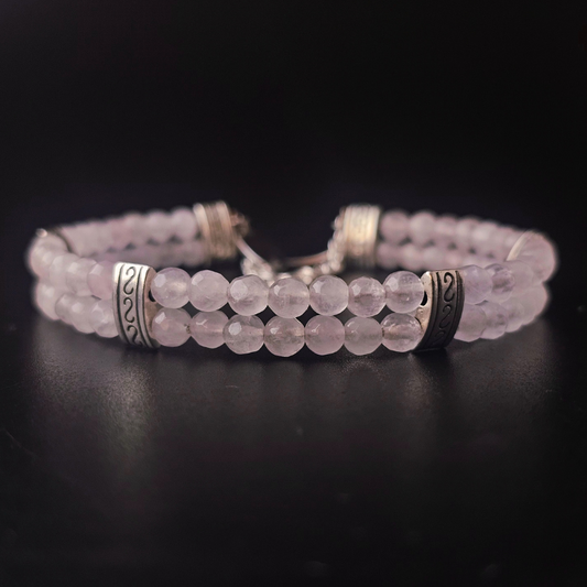 Rose Quartz Faceted 4mm Double Strand Bracelet