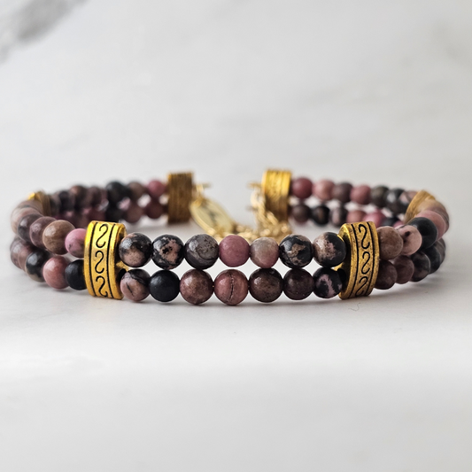 Rhodonite 4mm Double Strand Bracelet