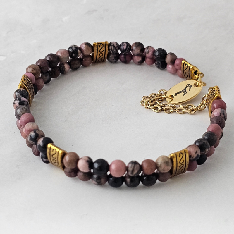 Rhodonite 4mm Double Strand Bracelet