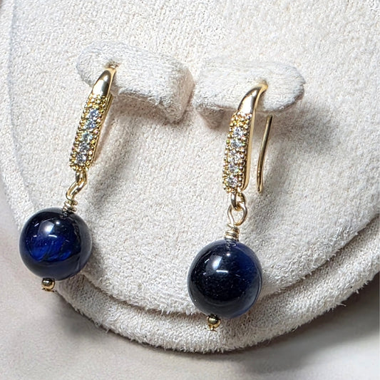 Blue Tigers Eye Drop Earring with Cubic Zirconia