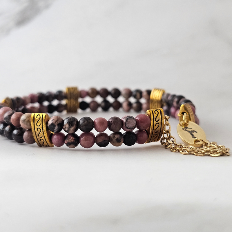 Rhodonite 4mm Double Strand Bracelet