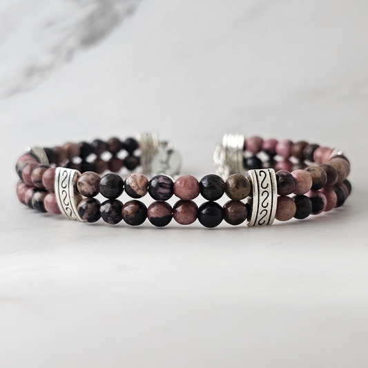 Rhodonite 4mm Double Strand Bracelet