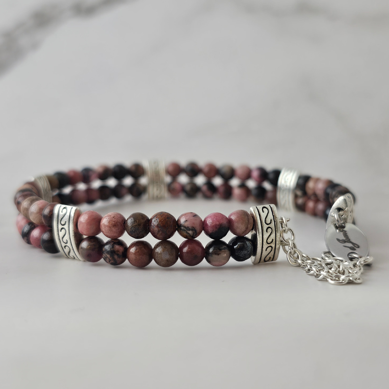 Rhodonite 4mm Double Strand Bracelet