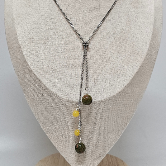 Unakite & Yellow Agate Necklace -Athena