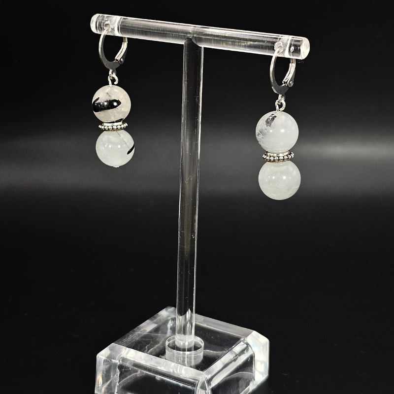 Tourmalated Quartz Drop Earrings w/ Accent- Silver