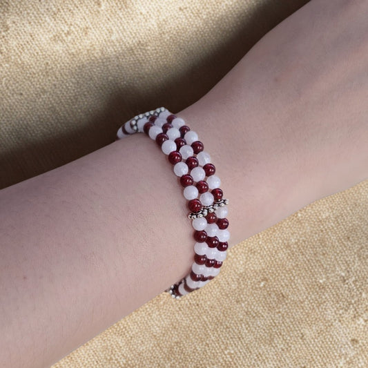 Carnelian & White Jade 4mm Triple-Strand Bracelet