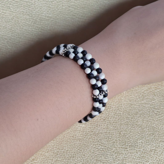Black Lava & Howlite 4mm Triple-Strand Bracelet