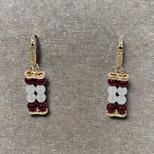 Carnelian & White Jade 6mm Dangle Earrings- Gold