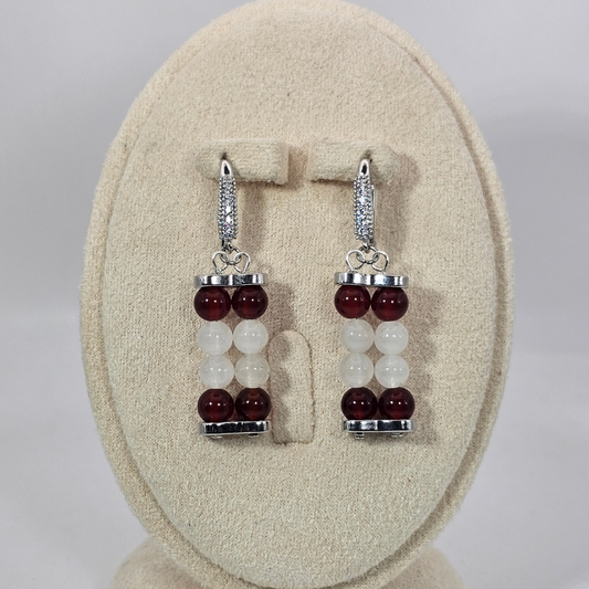 Carnelian & White Jade 6mm Dangle Earrings- Silver
