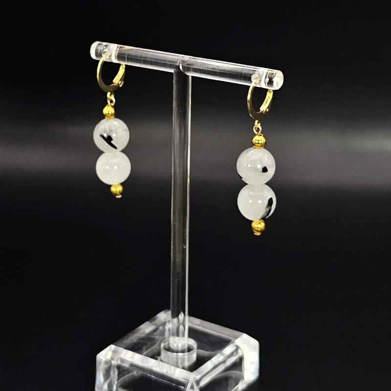 Tourmalated Quartz Drop Earrings- Gold