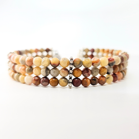 Crazy Lace Agate 4mm Triple Strand Bracelet
