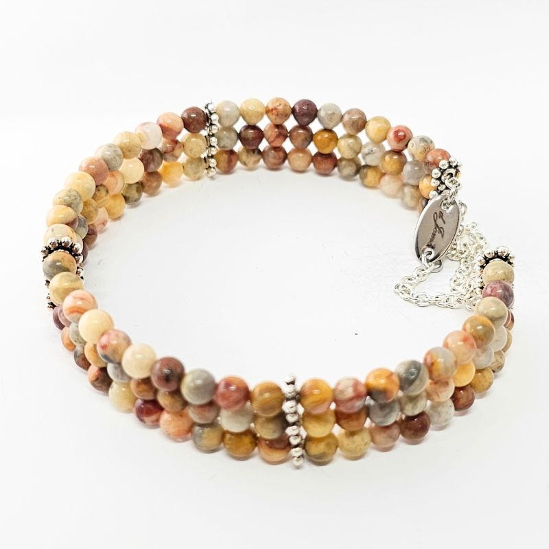 Crazy Lace Agate 4mm Triple Strand Bracelet