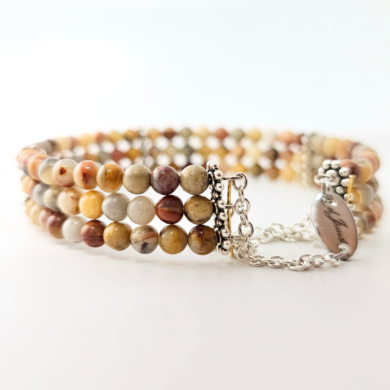 Crazy Lace Agate 4mm Triple Strand Bracelet