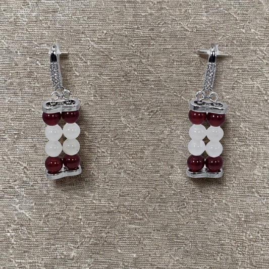 Carnelian & White Jade 6mm Dangle Earrings- Silver