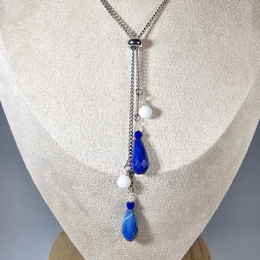 Lapis Lazuli & Angelite Chalk White Necklace -Athena