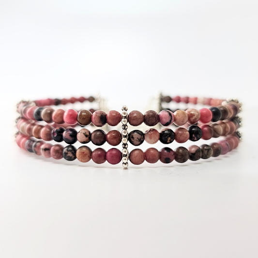 Rhodonite 4mm Triple Strand Bracelet