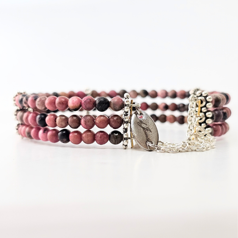 Rhodonite 4mm Triple Strand Bracelet