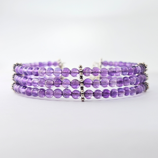Amethyst 4mm Triple Strand Bracelet