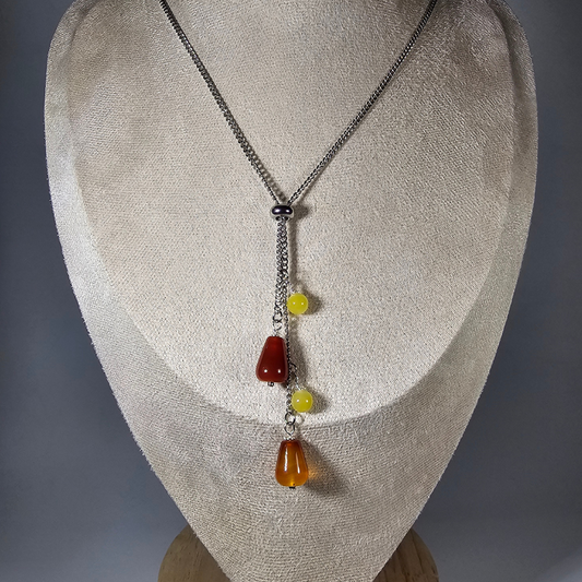 Red Agate Carnelian & Yellow Agate Necklace- Athena