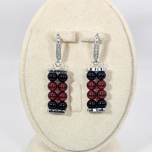 Carnelian & Black Onyx 6mm Dangle Earrings - Silver