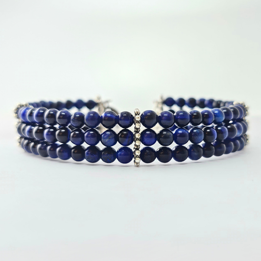 Blue Tiger's Eye 4mm Triple Strand Bracelet
