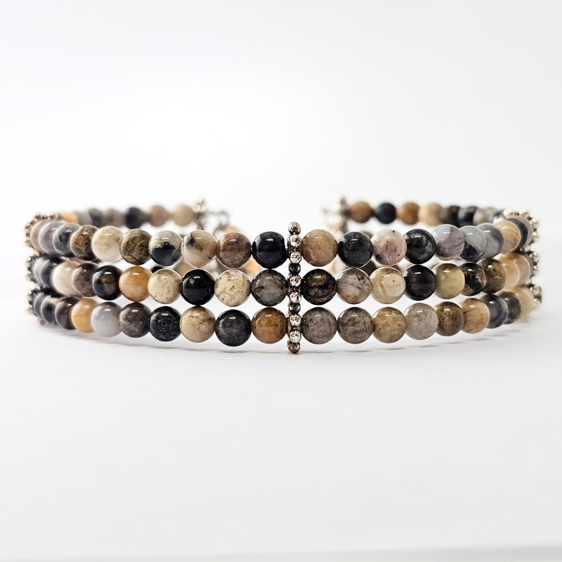 Crazy Lace Agate Silver 4mm Triple Strand Bracelet