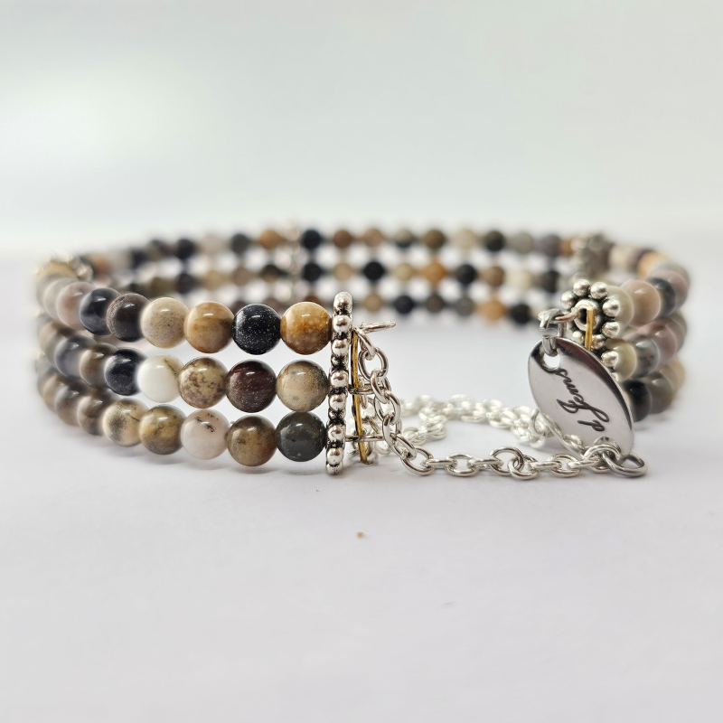 Crazy Lace Agate Silver 4mm Triple Strand Bracelet