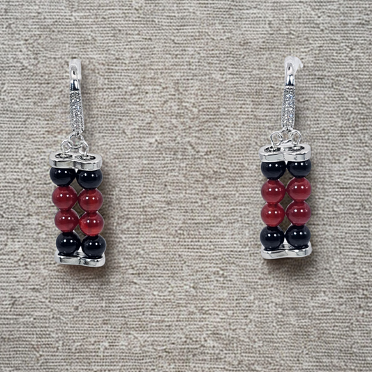 Carnelian & Black Onyx 6mm Dangle Earrings - Silver