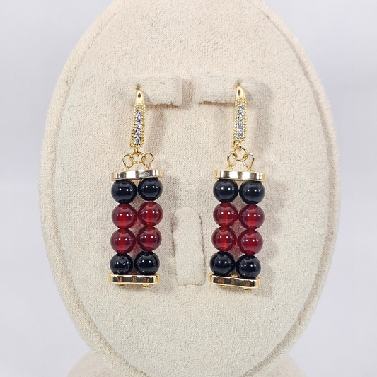 Carnelian & Black Onyx 6mm Dangle Earrings - Gold