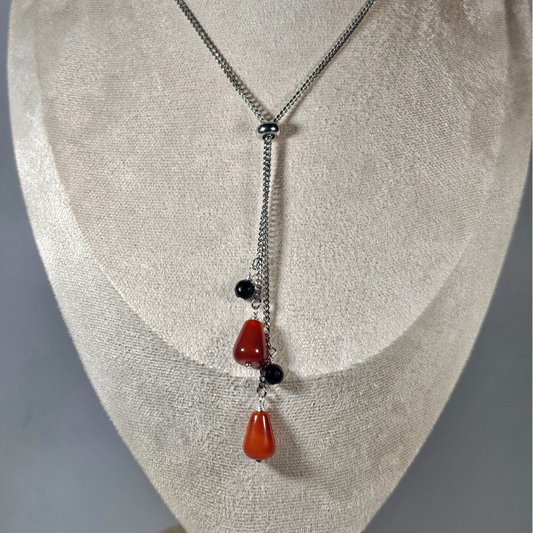 Red Agate Carnelian & Black Onyx Necklace- Athena