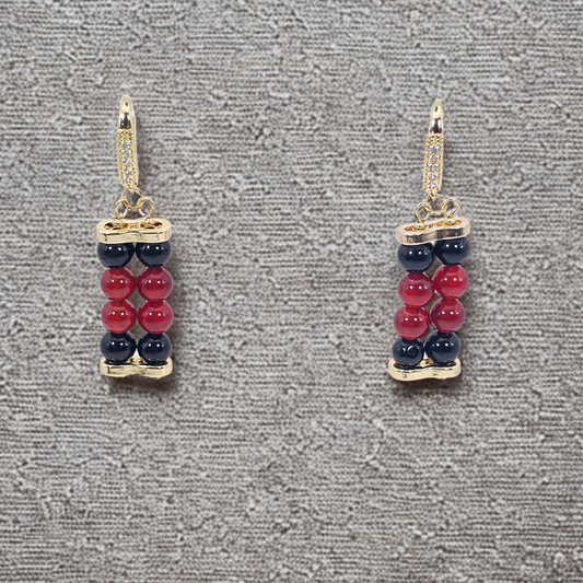 Carnelian & Black Onyx 6mm Dangle Earrings - Gold