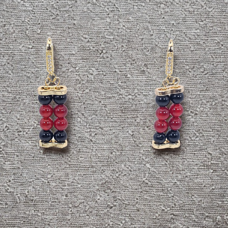 Carnelian & Black Onyx 6mm Dangle Earrings - Gold