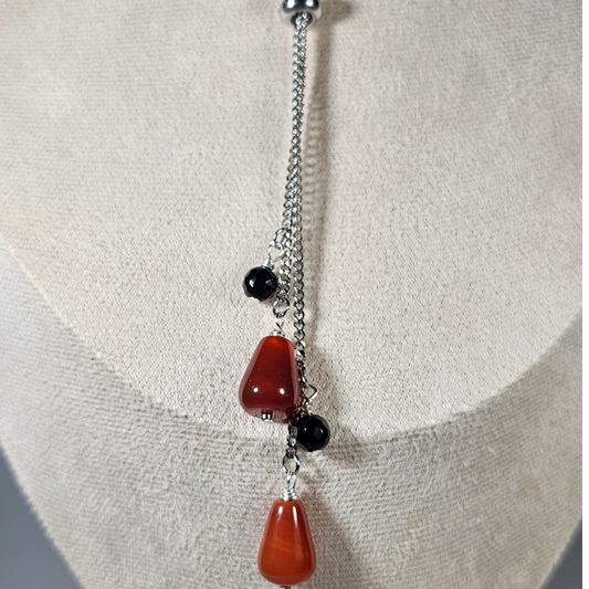 Red Agate Carnelian & Black Onyx Necklace- Athena