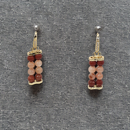 Sunstone & Red Jasper Agate 6mm Dangle Earrings- Gold