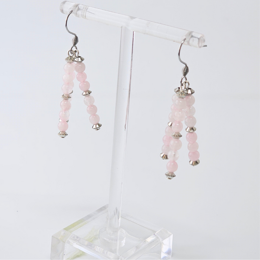Rose Quartz Triple Strand Dangle- Silver