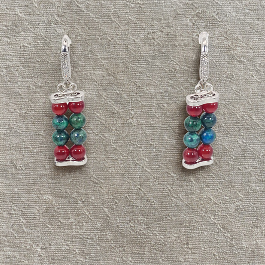 Azurite & Carnelian 6mm Dangle Earrings- Silver