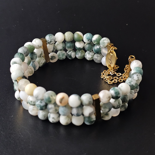 Matte Tree Agate 6mm Triple Strand Bracelet