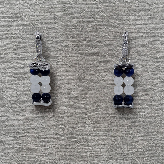 Blue Tiger’s Eye & White Jade 6mm Dangle Earrings- Silver