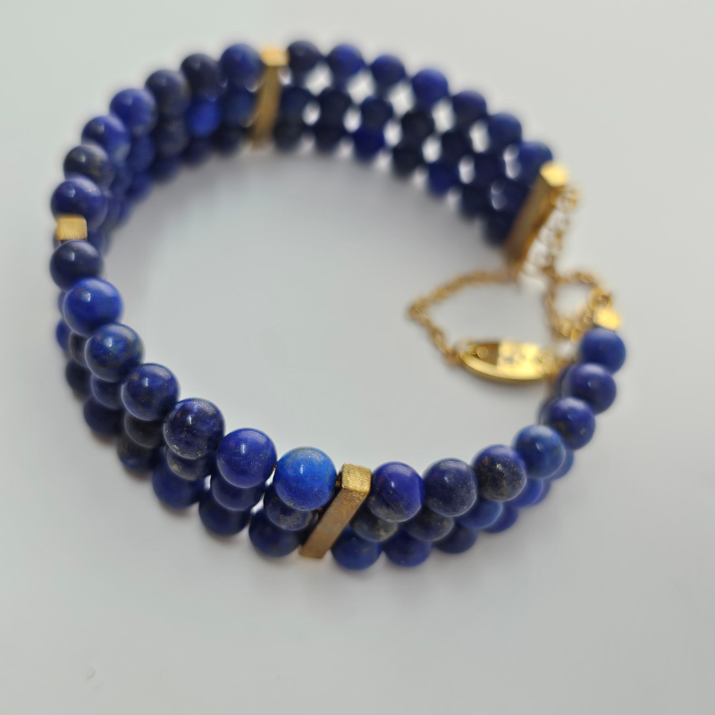 Lapiz Lazuli 6mm Triple Strand Bracelet
