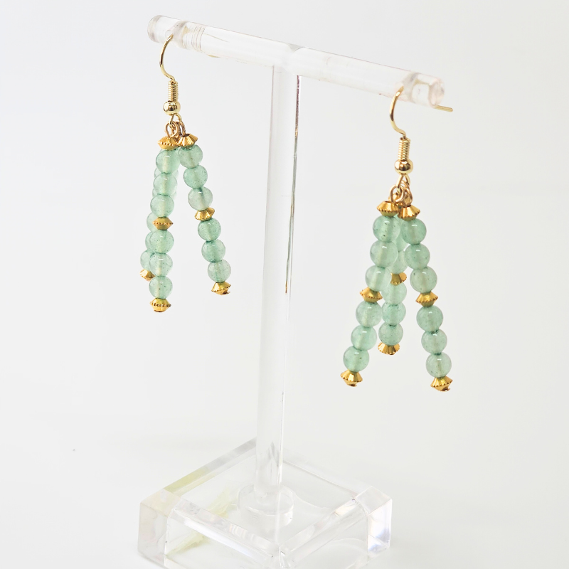 Green Aventurine Triple Strand Dangle- Gold