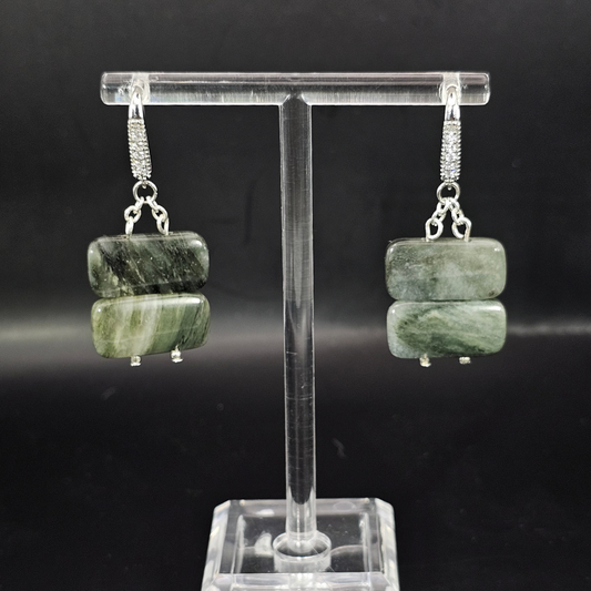 Seraphinite Rectangular Dangle Earrings- Silver