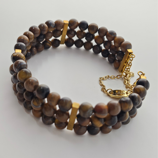 Brown Tigers Eye 6mm Triple Strand Bracelet