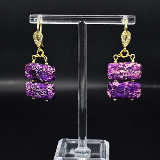 Indigo Imperial Jasper Dangle Earrings- Gold