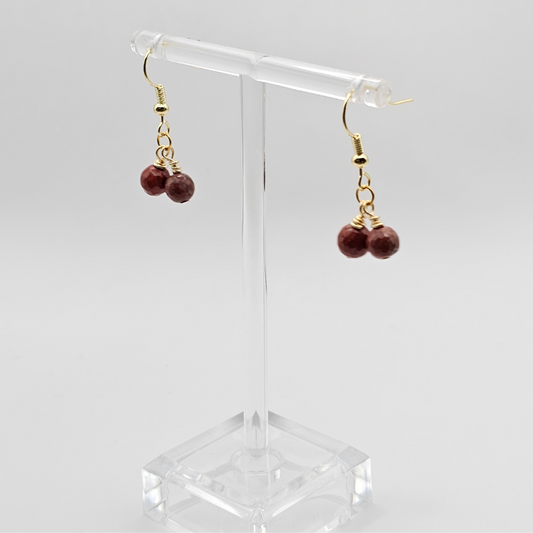 Red Jasper Drop Earrings- Gold