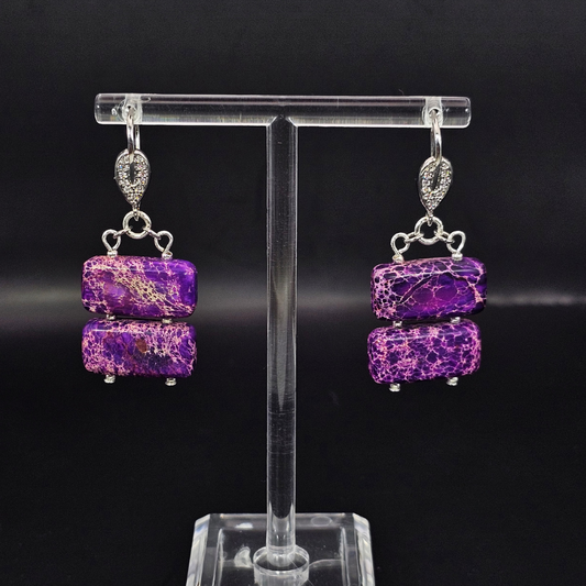 Indigo Imperial Jasper Dangle Earrings- Silver