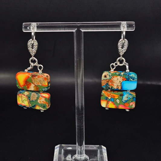 Sky Blue Imperial Jasper Dangle Earrings- SIlver